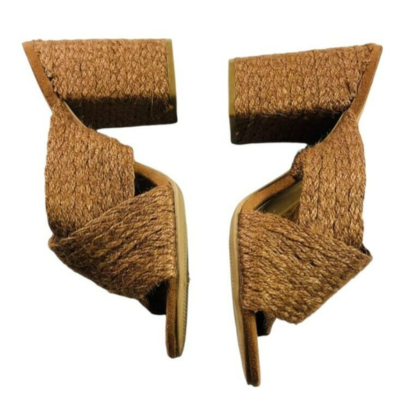 NWOT Qupid Womens Criss Cross Strappy Block Heels Sandals Brown US 10 EU 41 - Picture 4 of 9